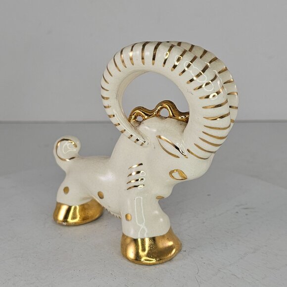 Vintage Art Deco Grindley Ware Ram Goat Figurine White Gold Zodiac Aries - Picture 3 of 8
